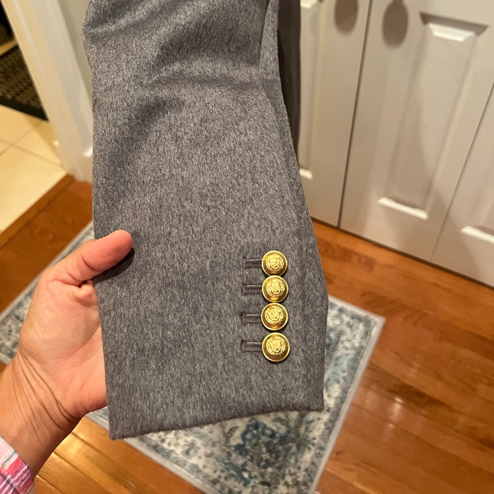 J. Crew Gray Long Coat with Gold Buttons - Picture 12 of 16